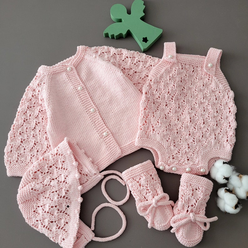 Cozy Hand-Knit Newborn Outfit Organic Cotton Gift - Ręcznie dziergany zestaw noworodkowy bawełna organiczna