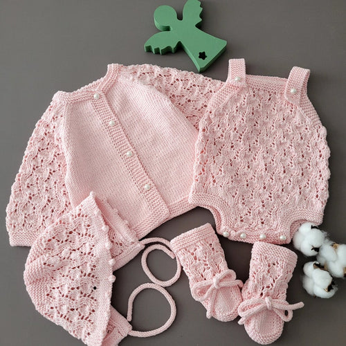 Cozy Hand-Knit Newborn Outfit Organic Cotton Gift - Ręcznie dziergany zestaw noworodkowy bawełna organiczna